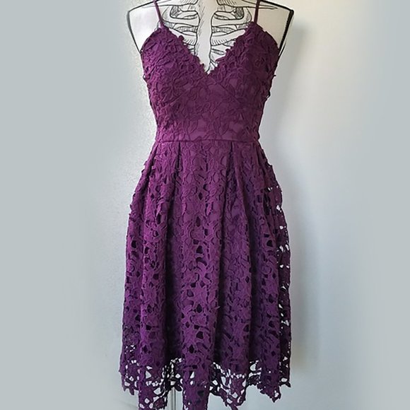 LOVE...ADY Lace Dress S Midi Spaghetti Fit Flare Wine Overlay 2/4 Aqua NWOT 50s - Picture 2 of 14